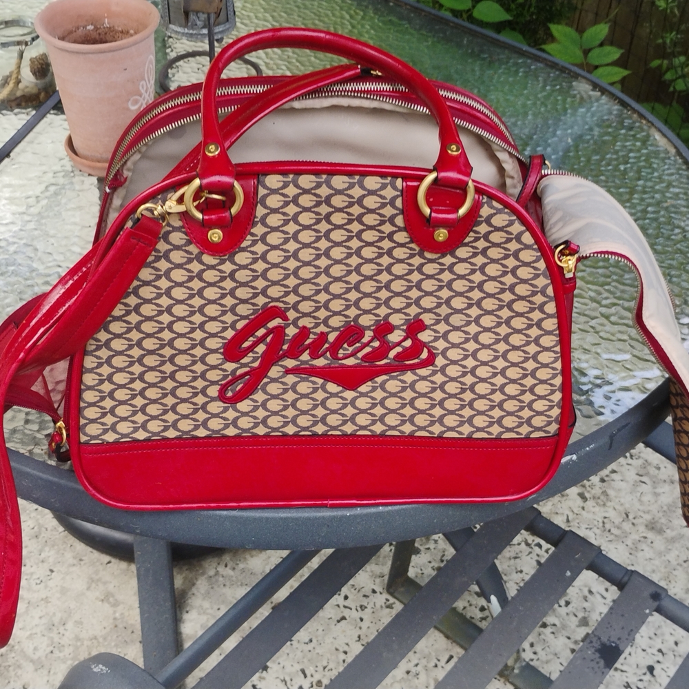 Guess Red and Tan Satchel Bag